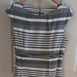 Calvin Klein Grey & White Striped Sleeveless Dress - Size 10